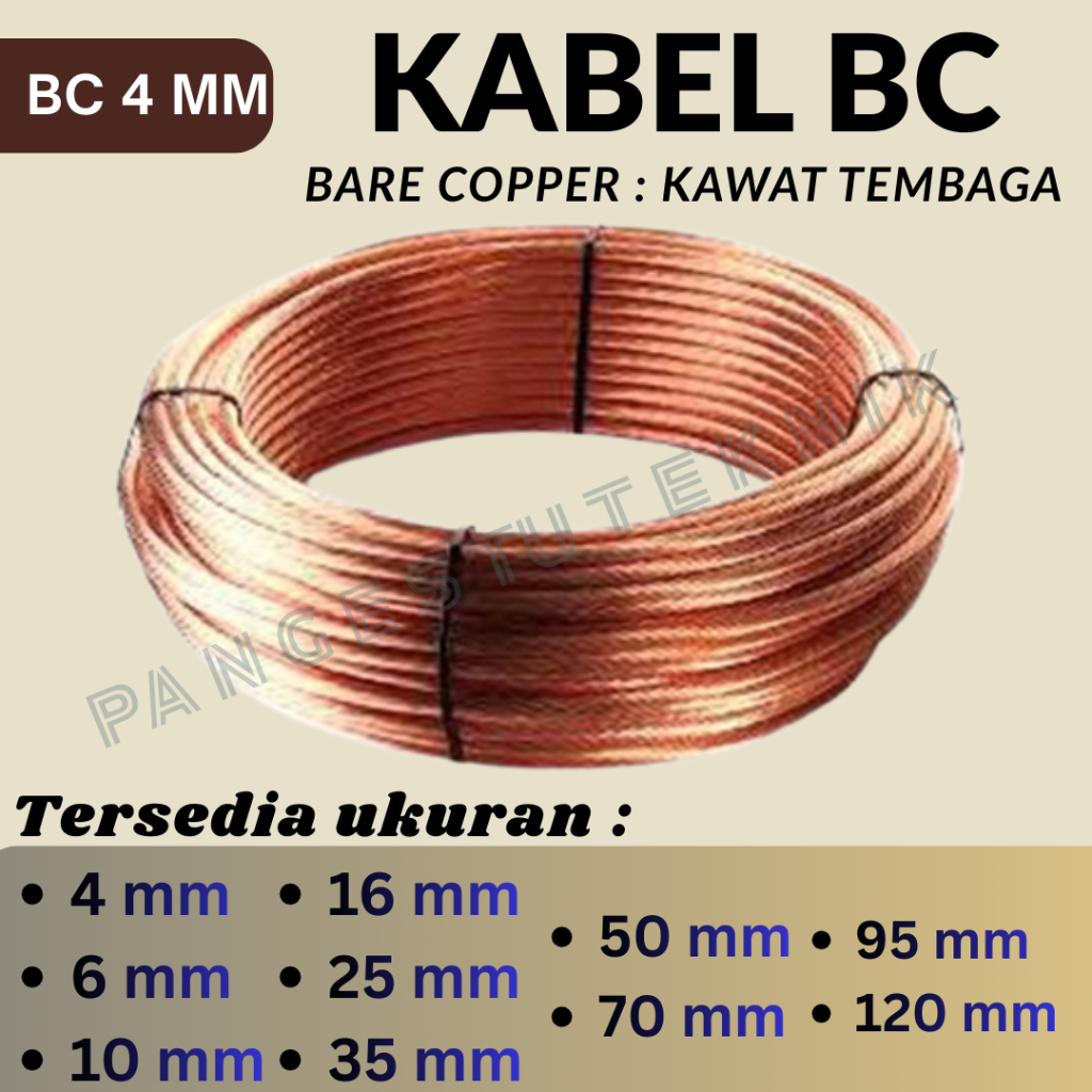 Kabel BC 4 mm Kawat Tembaga Grounding 4 mm Anti Petir Per Meter (Bare Copper 4mm)