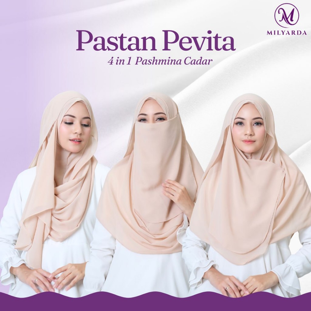 Milyarda Hijab Pastan Pevita Pashmina Instan Niqob 4 in 1 Pasmina Cadar Kerudung Syari