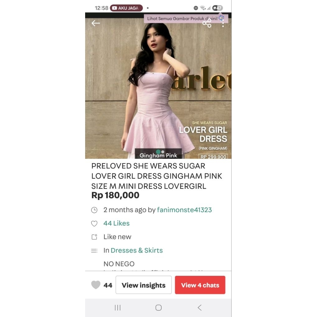 preloved she wears sugar sss lover girl dress gingham pink