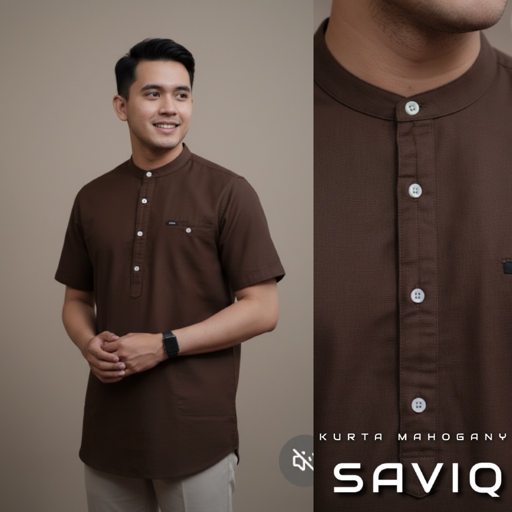 Baju koko Kurta Mahogany Pria Lengan Pendek
