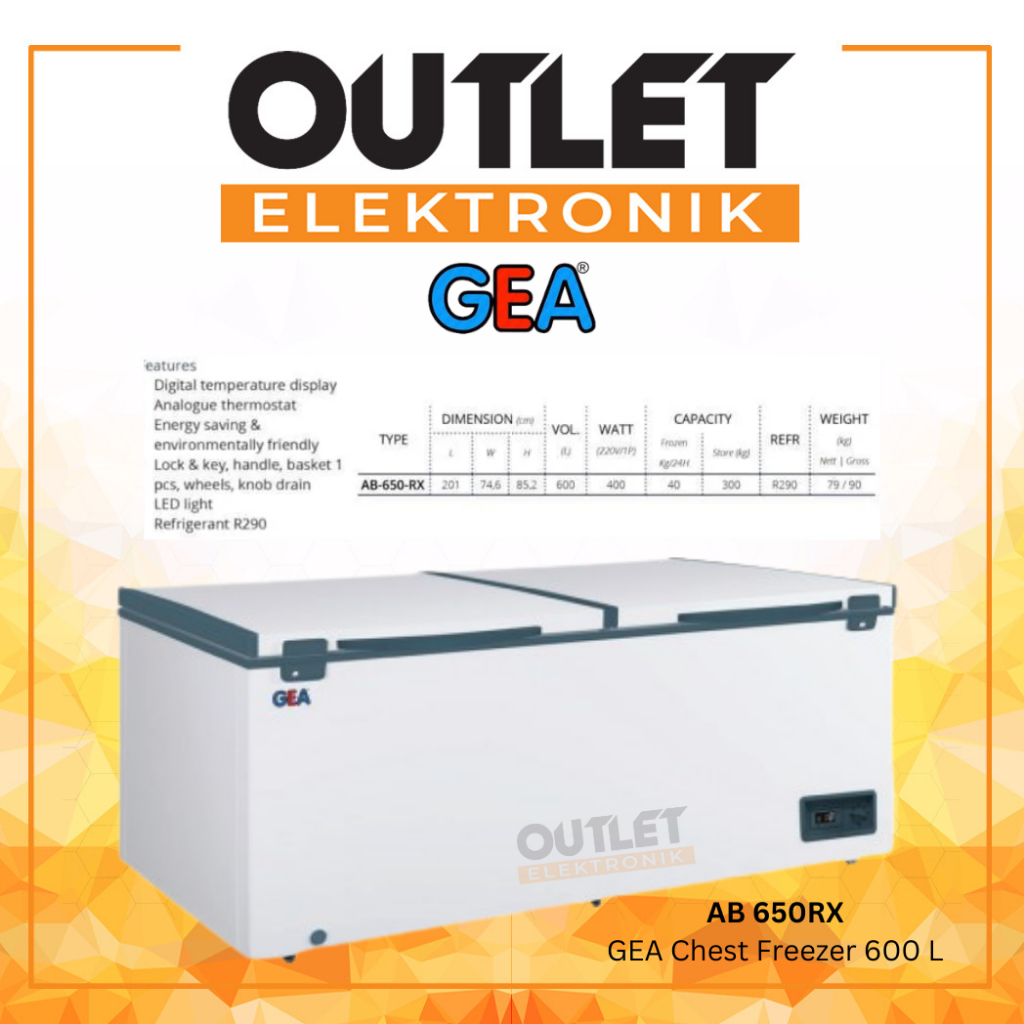 GEA 600 Liter AB-650-RX / AB 650 RX / 650 RX Digital - Freezer Hemat Energi 400W & Lampu LED