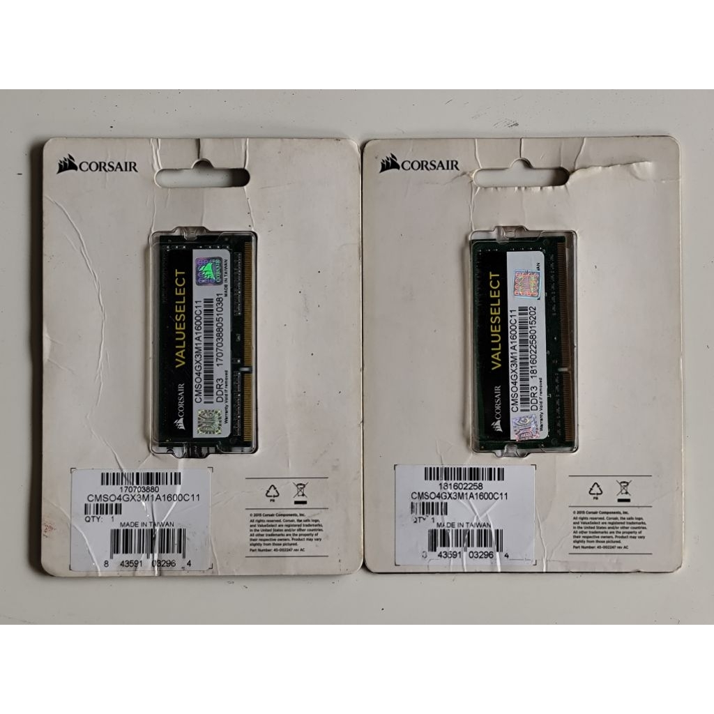 DDR3 SODIMM Dual Channel (2x4GB) 8GB PC-12800 Corsair ValueSelect 1600Mhz