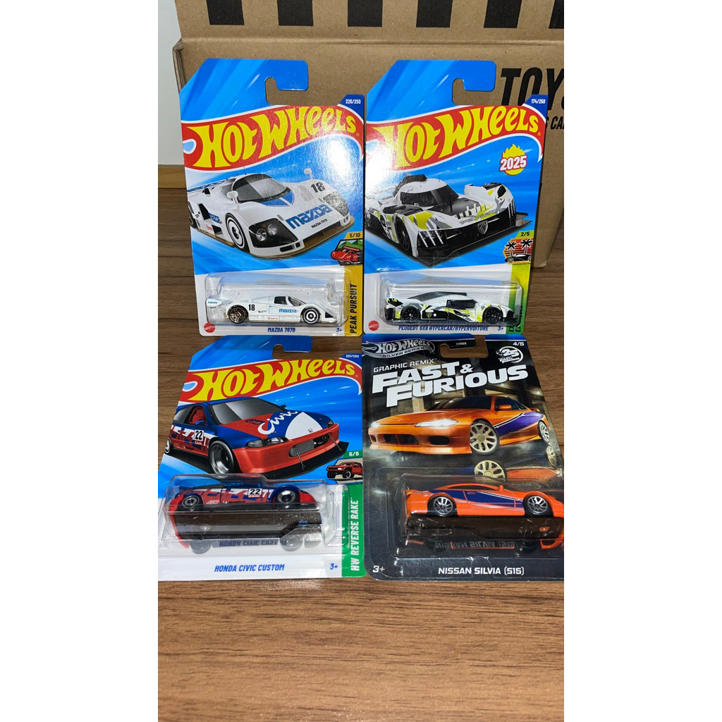 HOT WHEELS 4 PCS S15 FAST AND FURIOUS ORANGE GRAPHIC REMIX MAZDA 787B HONDA CIVIC CUSTOM PEUGEOT 9x8