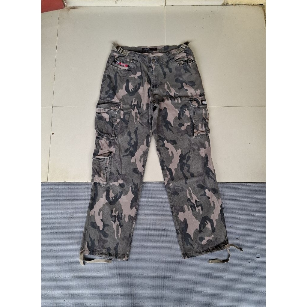 Y2K Fubu Jeans Collection Beyond Hiphop Raw Indigo Multipocket Cargo Lp : 90