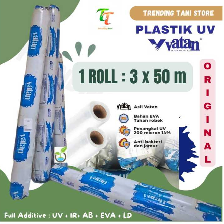 Plastik UV VATAN  Turki Greenhouse Tebal 200 Mikron 14% Roll Lebar 3 Meter