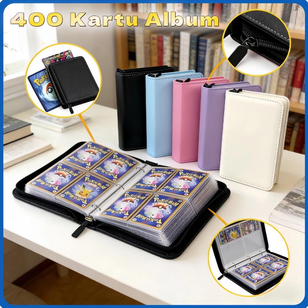 400 Kartu Album Kartu Pokemon Binder Holder Bahan PU Leather Waterproof Anti Gores isi 50 Lembar Sle