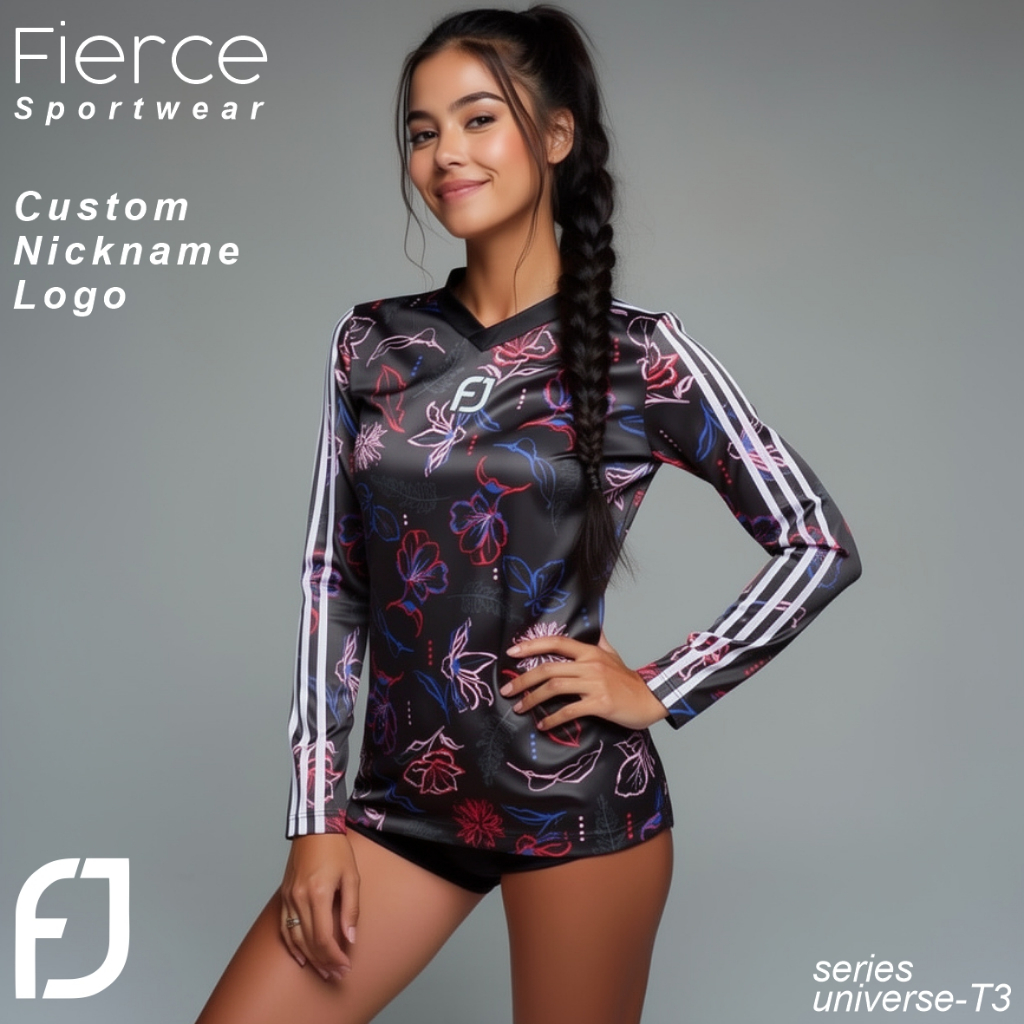 Atasan Olahraga Wanita Printing Kaos Senam Aerobik Runing Sepeda Fitnes Voli Cewek Muslimah Jumbo