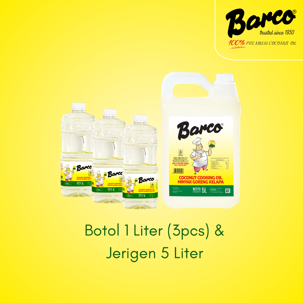 Paket Hemat Minyak Goreng Kelapa  Barco Botol 1 Liter(3pcs) & Minyak Barco Jerigen/Jerrycan 5 liter/