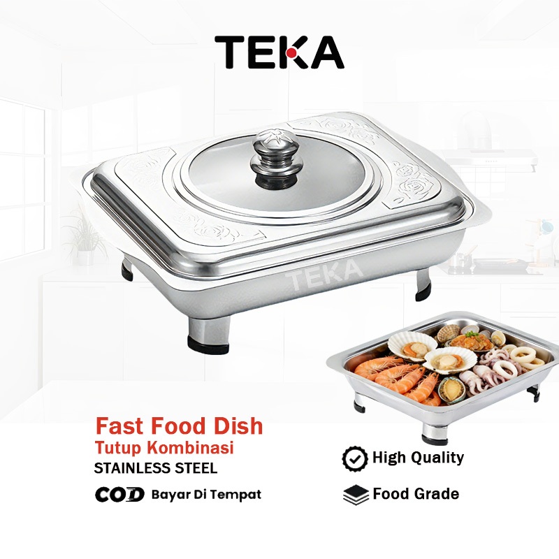 TEKA 2-IN-1 Set Peralatan Dapur - Wadah Prasmanan Piring Makanan Cepat Saji Dengan Tutup Kaca Piring