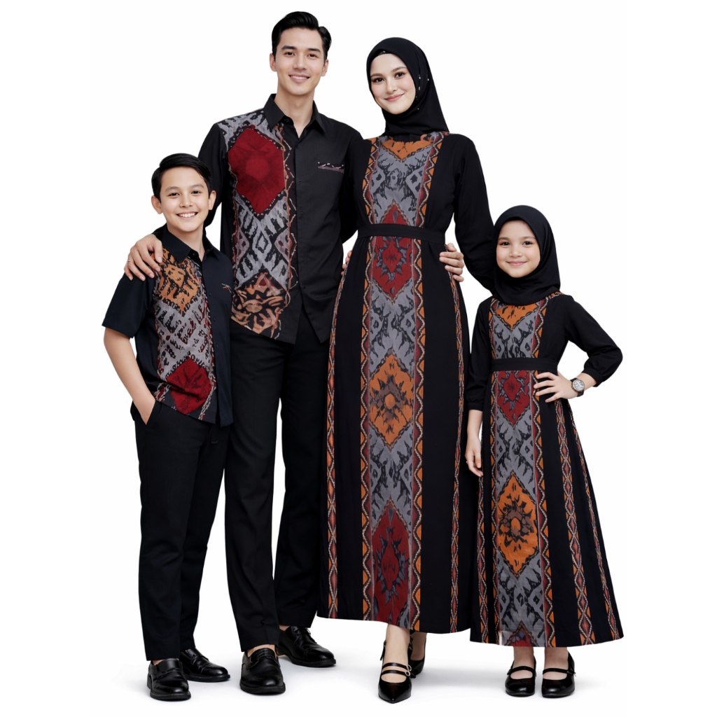 Set Keluarga Tenun Etnik Couple Sarimbit Ayah Ibu Anak Baju Muslim Koko Dress Gamis Batik Tenun Mode