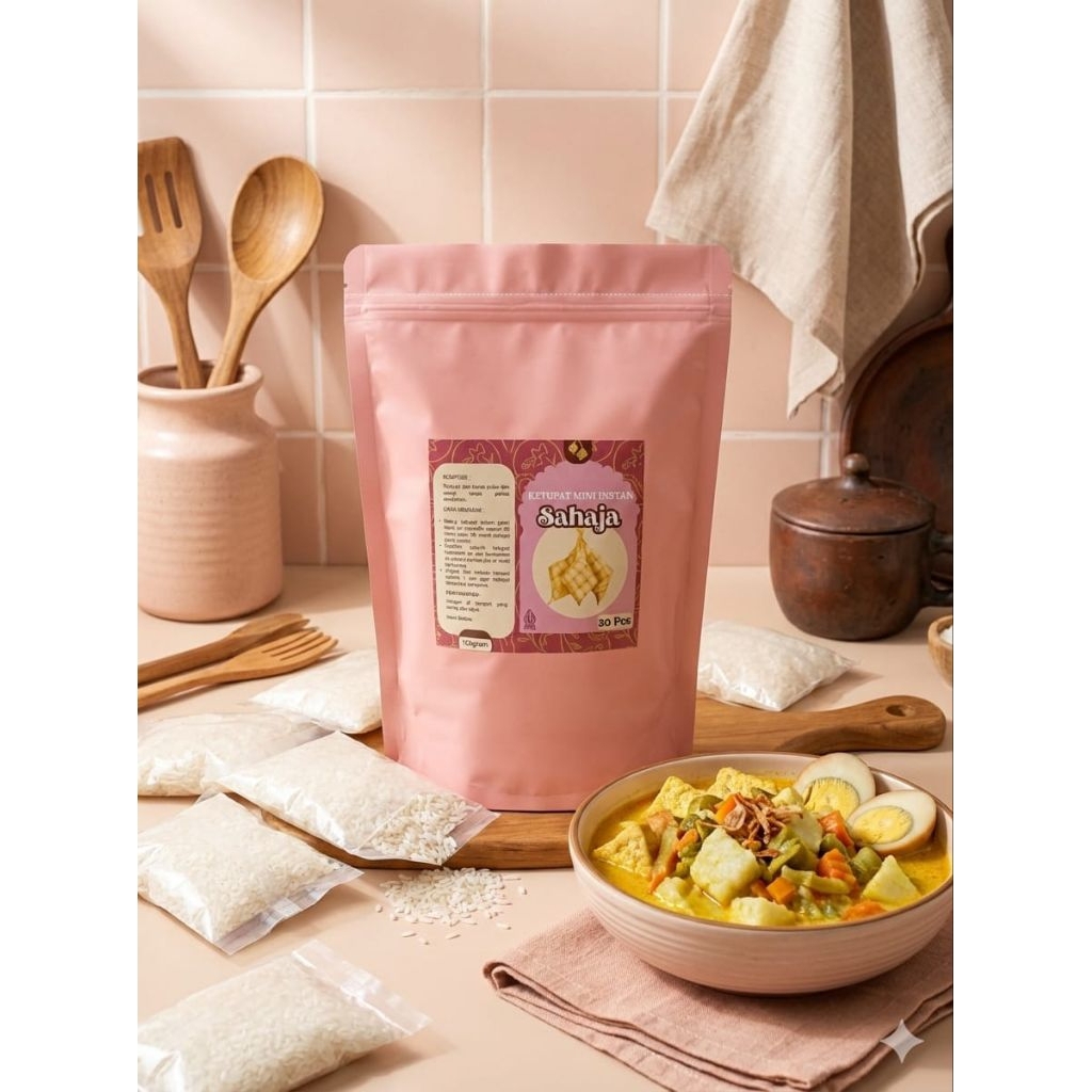 Ketupat Mini Instan Sahaja Isi 30pcs 700gram / Lontong Mini Instan Beras Premium