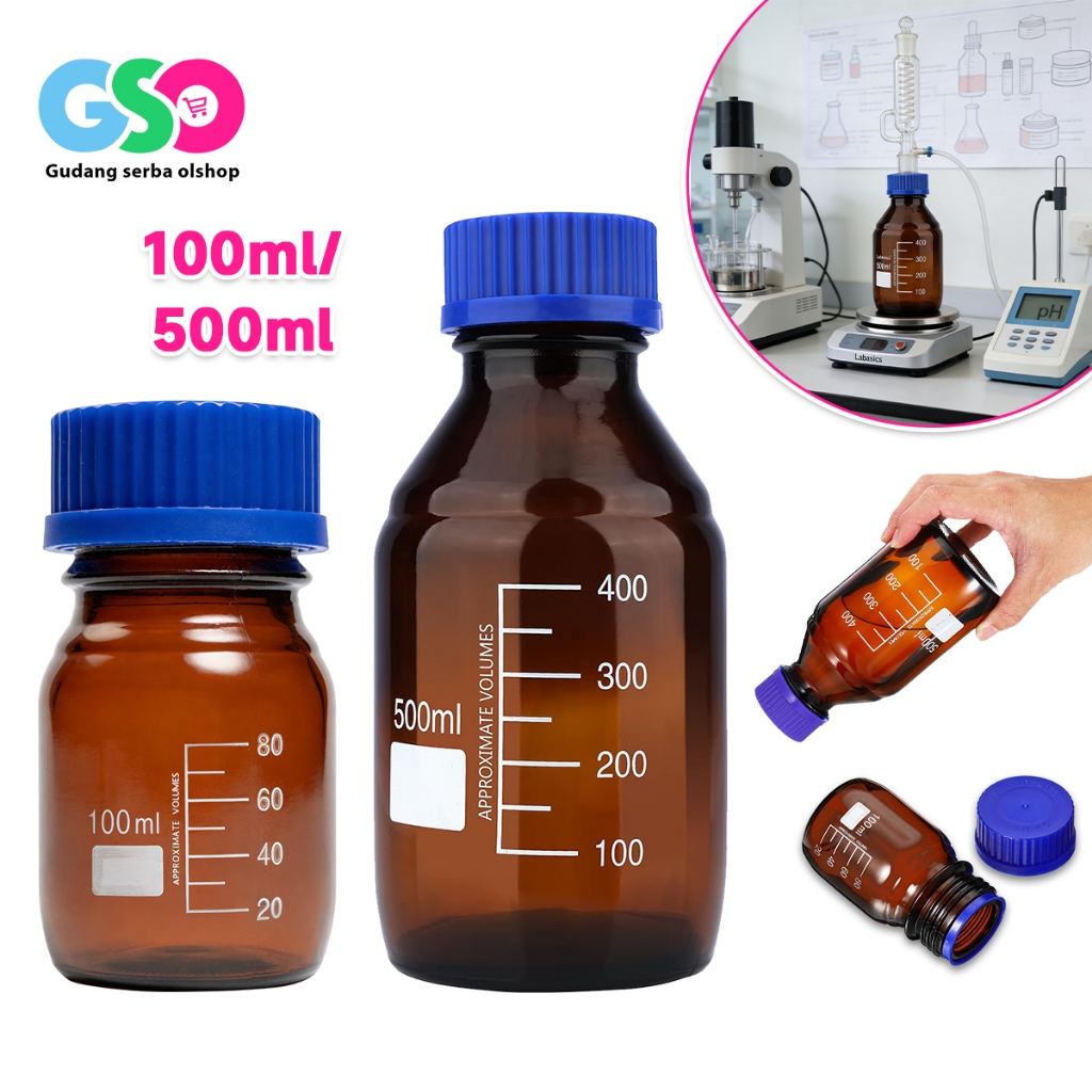 Botol Laboratory 500/100ml Botol Laboratorium Botol Sampel Lab Botol Reagen Botol Blue Cap Sampel