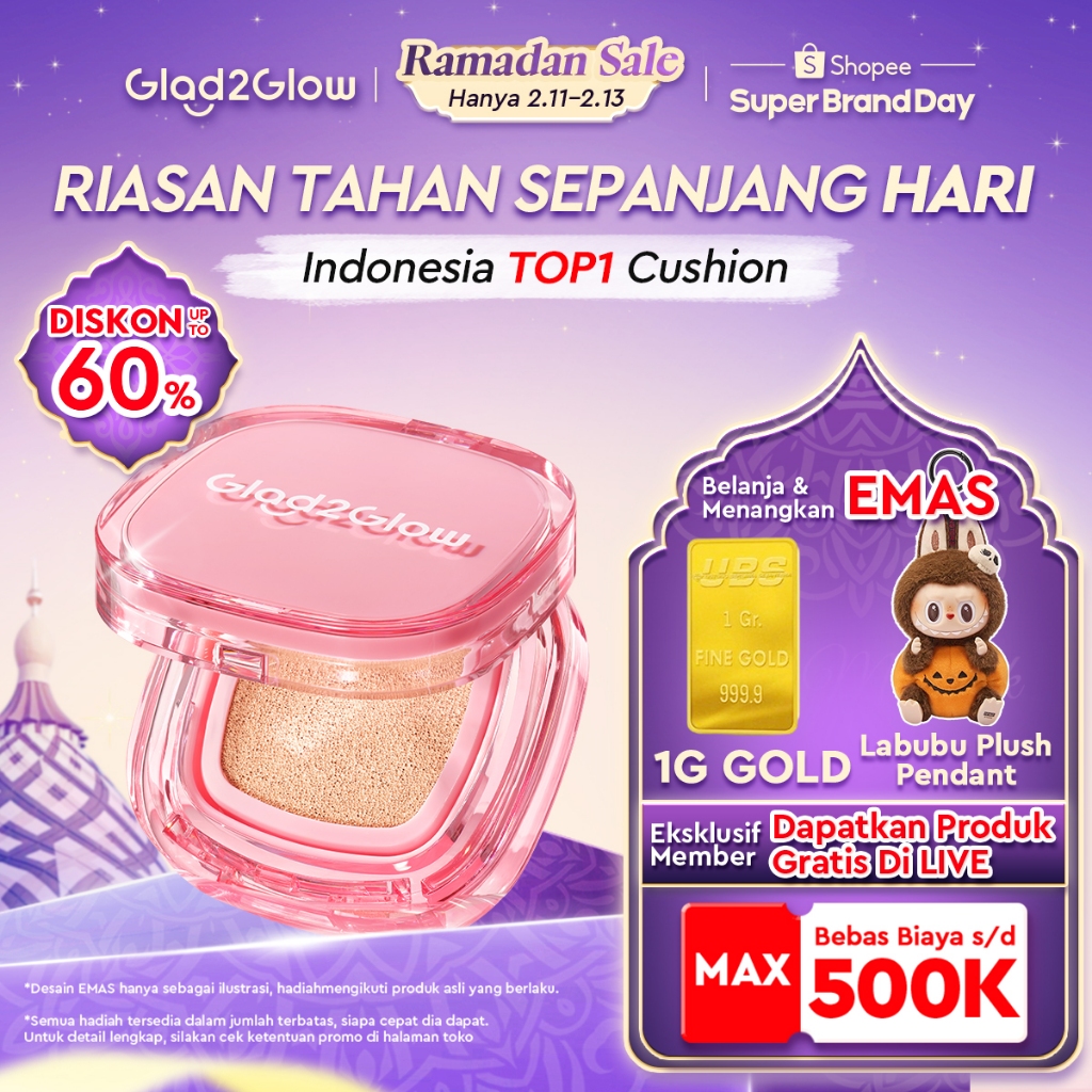 [Ready Stock]Glad2Glow Perfect Cover Cushion Foundation Waterproof Make Up Setting Concealer BB Crea