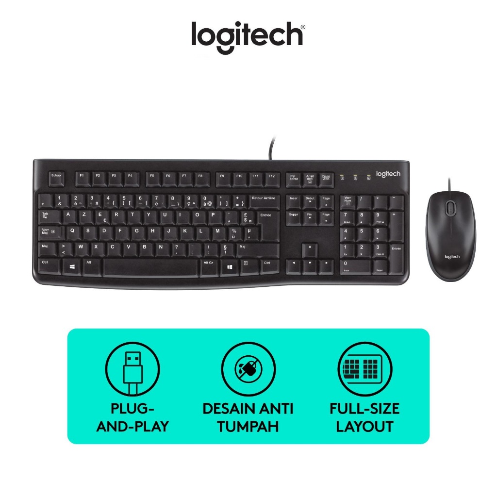 Keyboard Mouse Combo Logitech MK120 Keyboard dan Mouse Kabel USB
