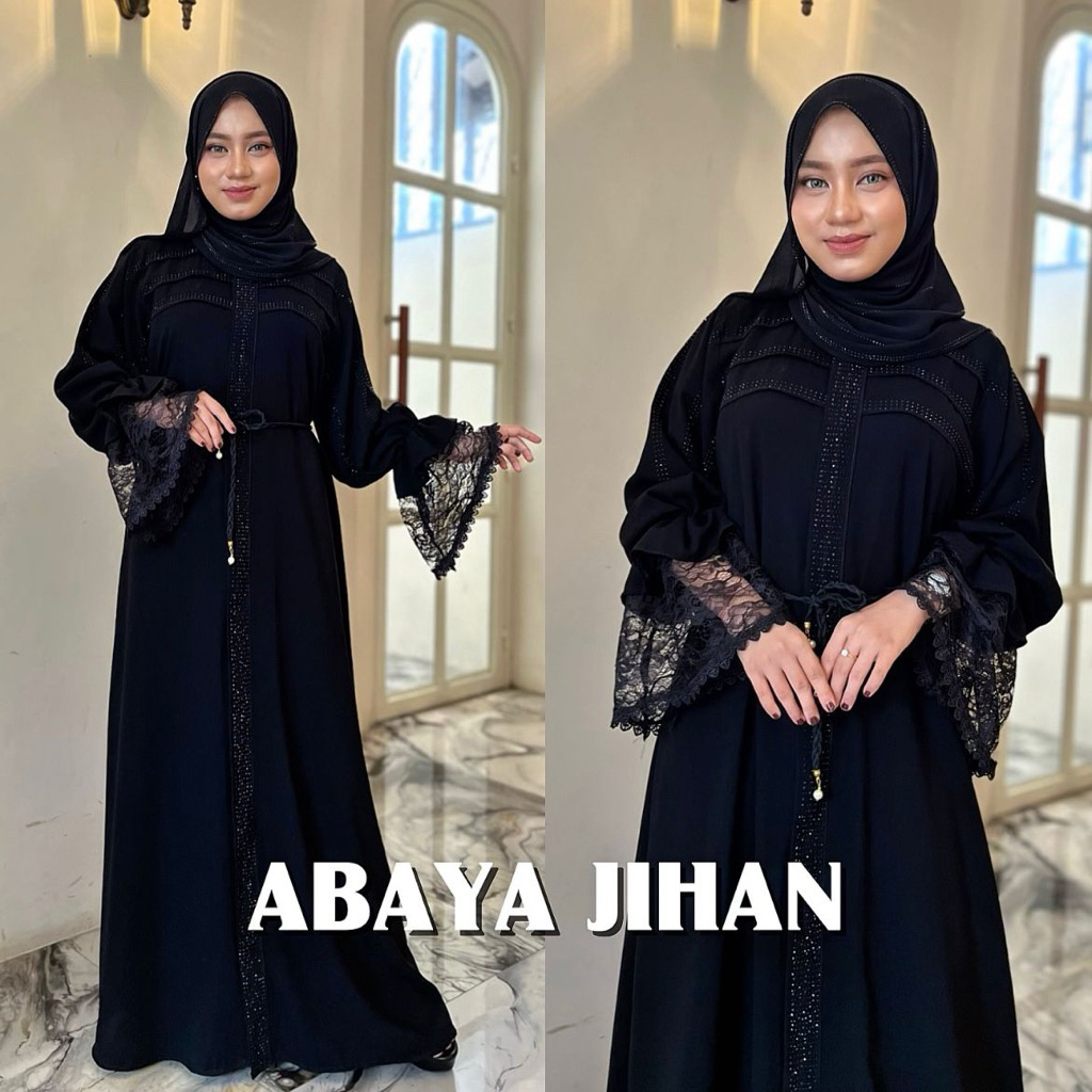 New collection Abaya gamis hitam kombi tangan renda dan swarosky cantik ilegant
