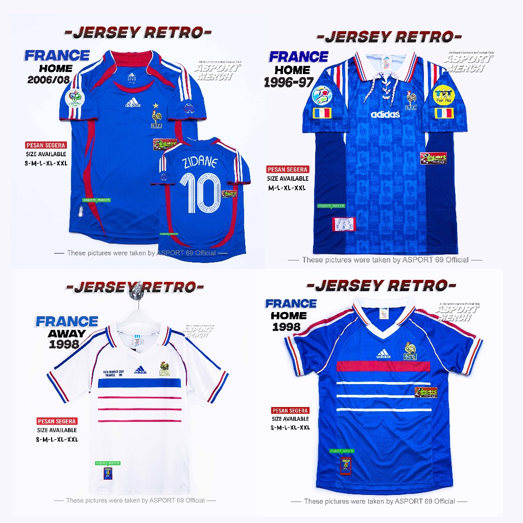 RETRO PRANCIS KOLEKSI HOME AWAY THIRD FRANCE 1996 - 2006