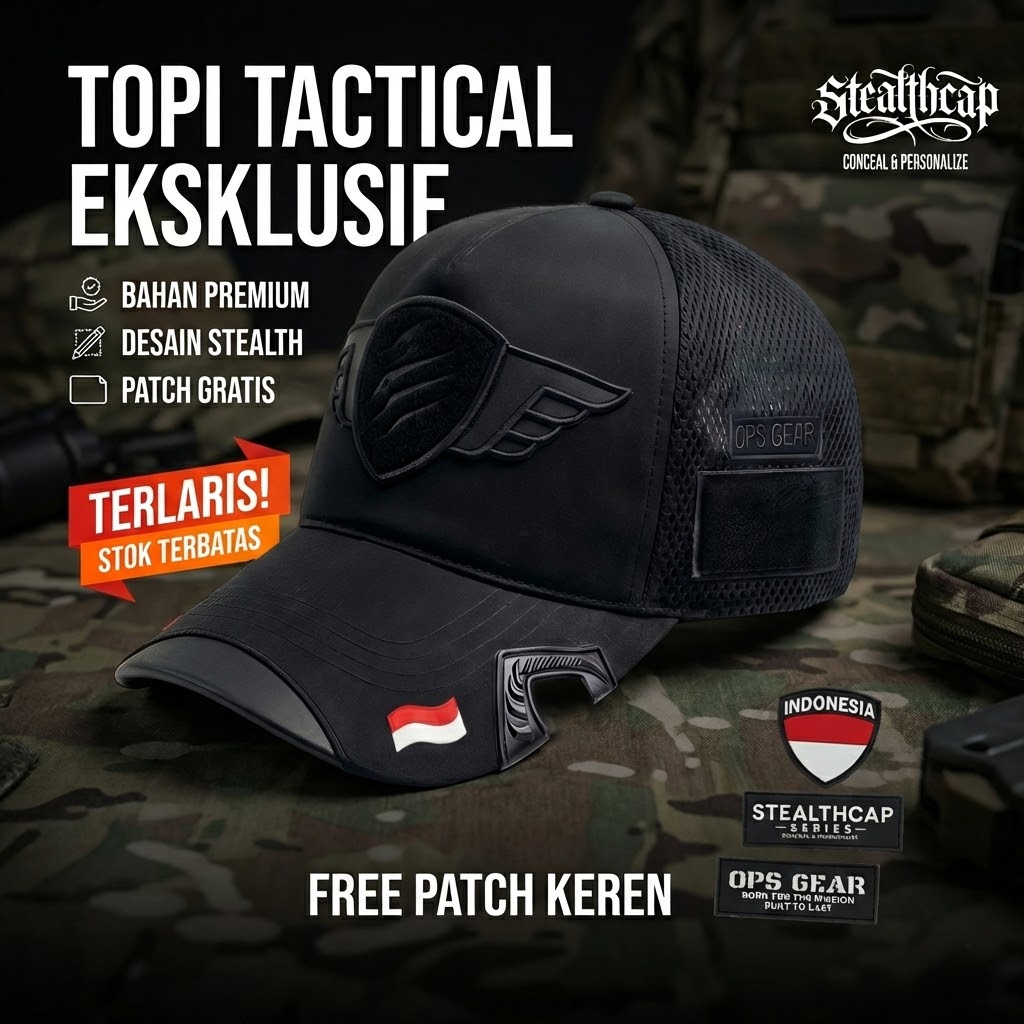 Topi Tactical Eksklusif – Velcro & Patch Bisa Custom Logo