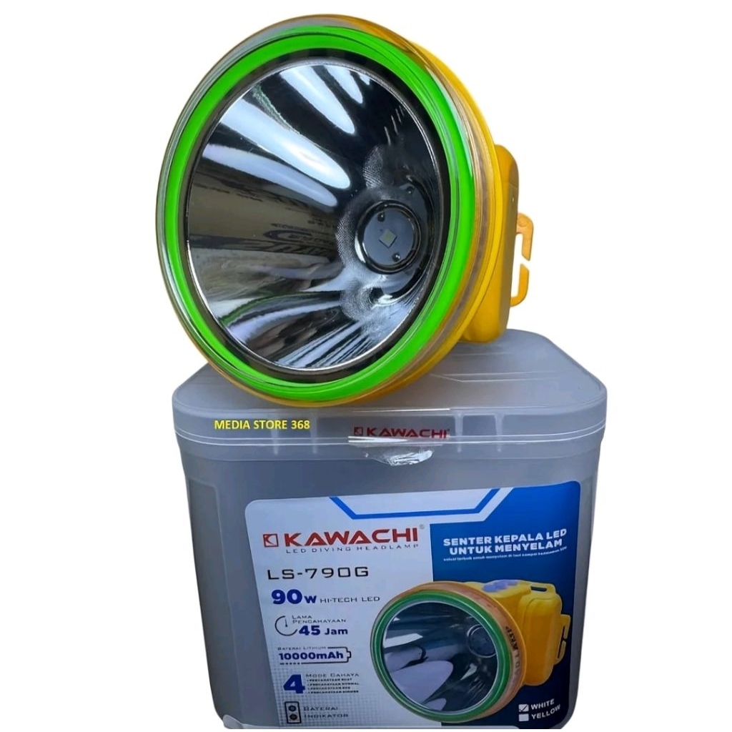 Senter Kepala Selam Kawachi LS-790G - Pencahayaan Dimmer, Tahan Air 50M, Baterai 10.000mAh