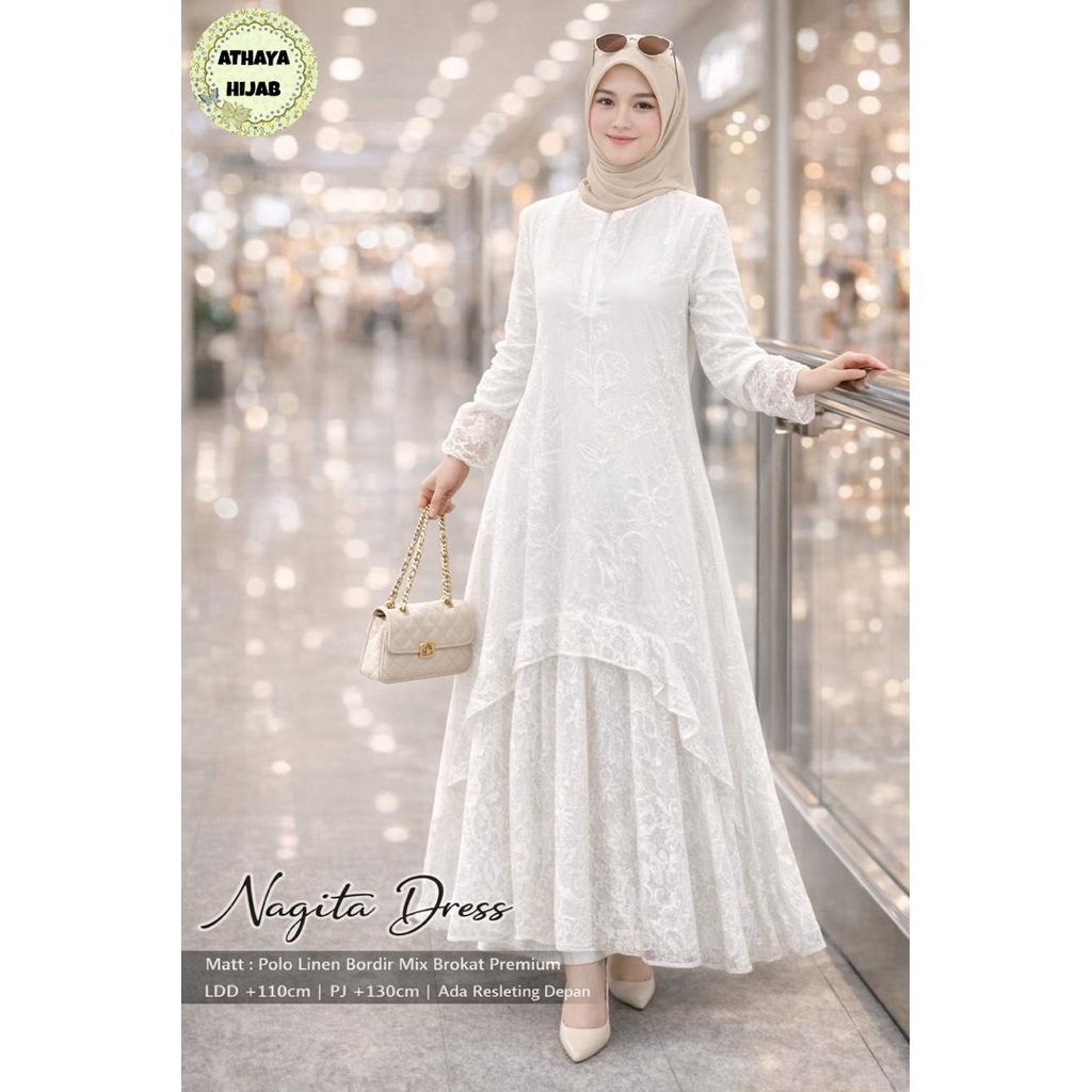 Nagita dress Polo Linen Bordir Mix Brokat by Athaya