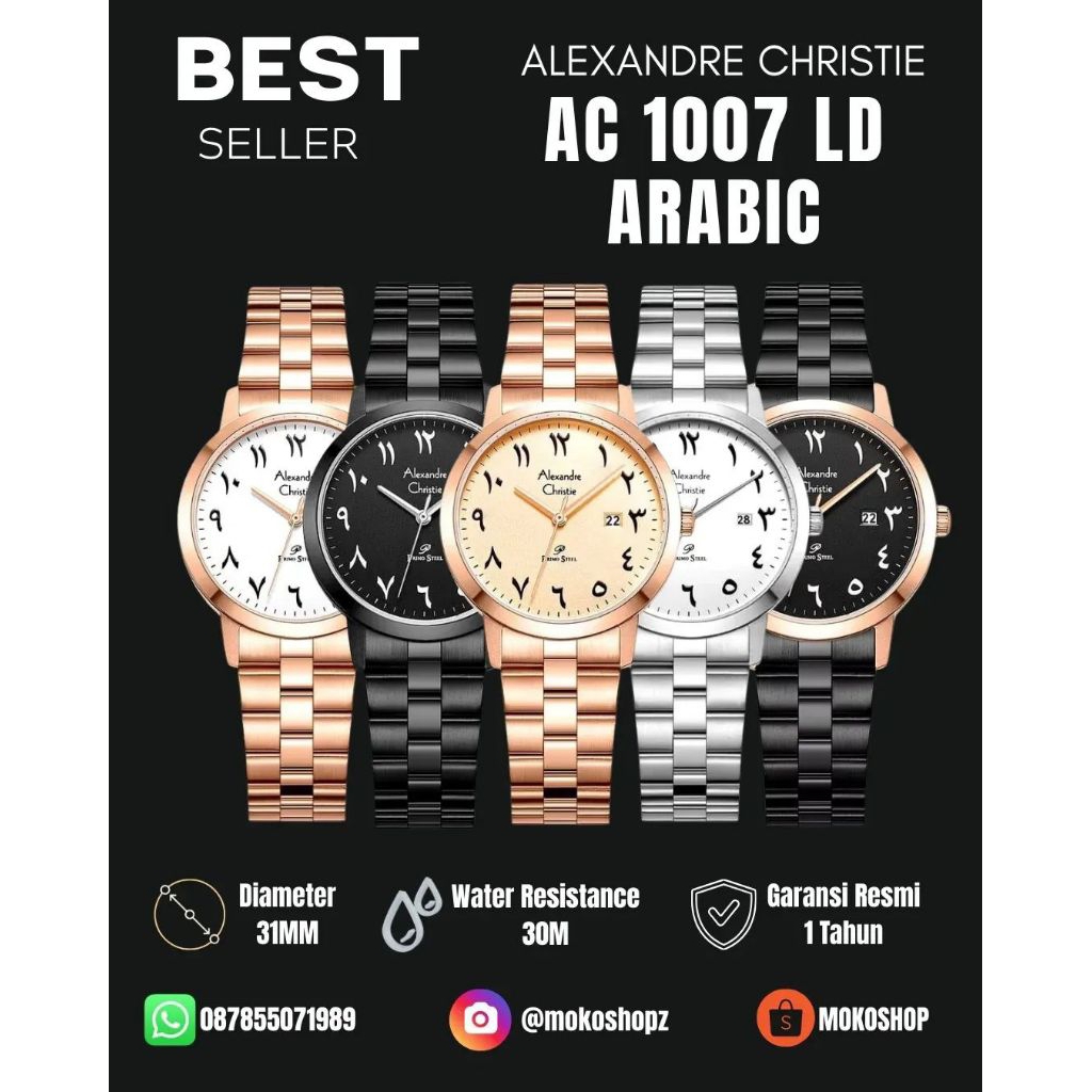 Jam Tangan Wanita Alexandre Christie AC 1007 Arabic Primo Steel Series Original Garansi Resmi
