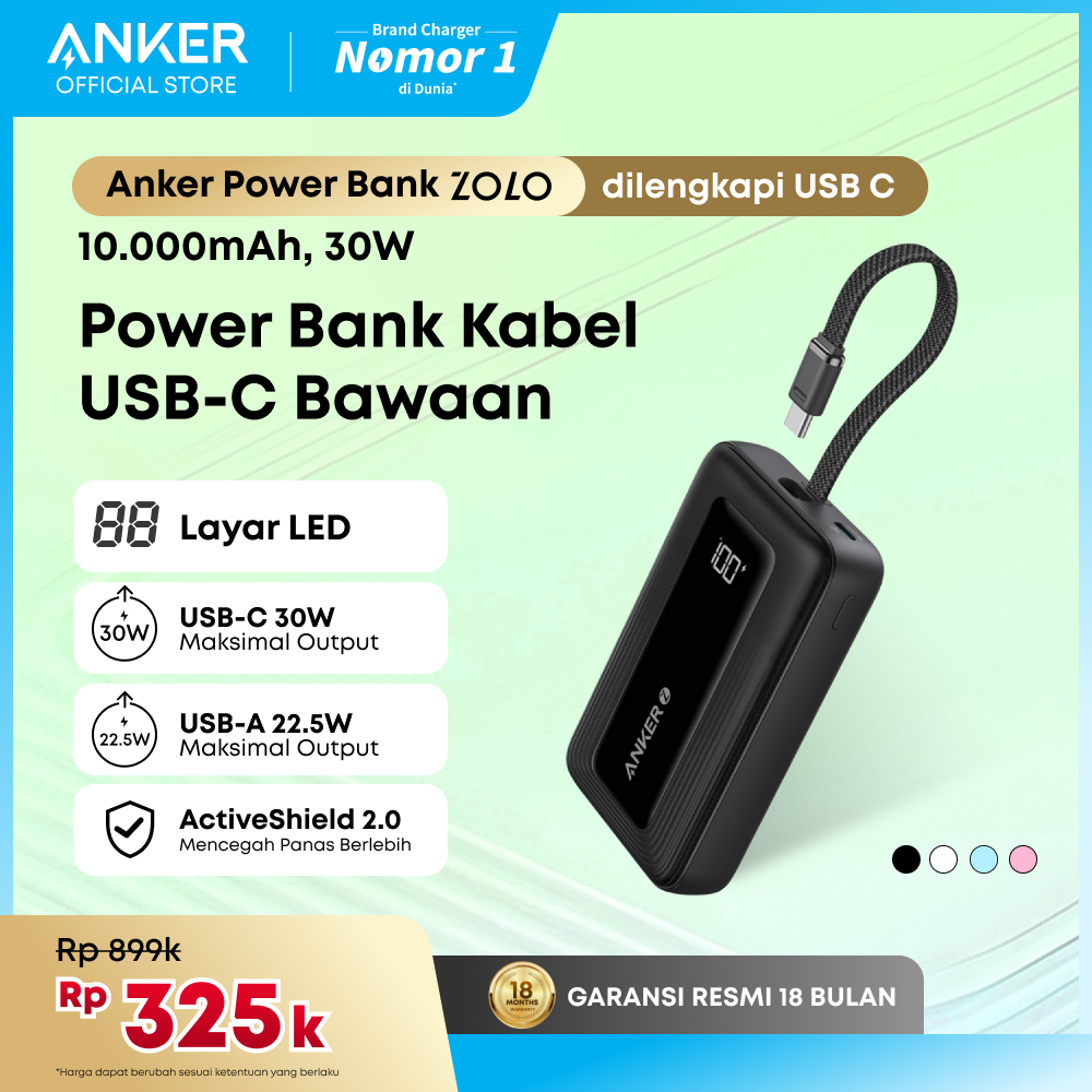 Anker Zolo Power Bank 30W 10000 20000 mAh with Type C Cable and Lightning Cable Fast Charging PD 3.0
