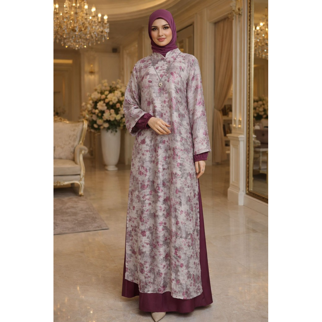 Gamis Malaysia Premium - Dres Motif Elegan - Gamis Muslimah Motif - Gamis Lebaran Terbaru