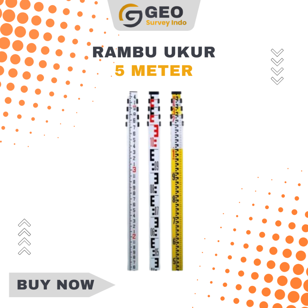 Rambu Ukur Aluminium 5 Meter + Nivo | Staff Levelling Bak Ukur Survey