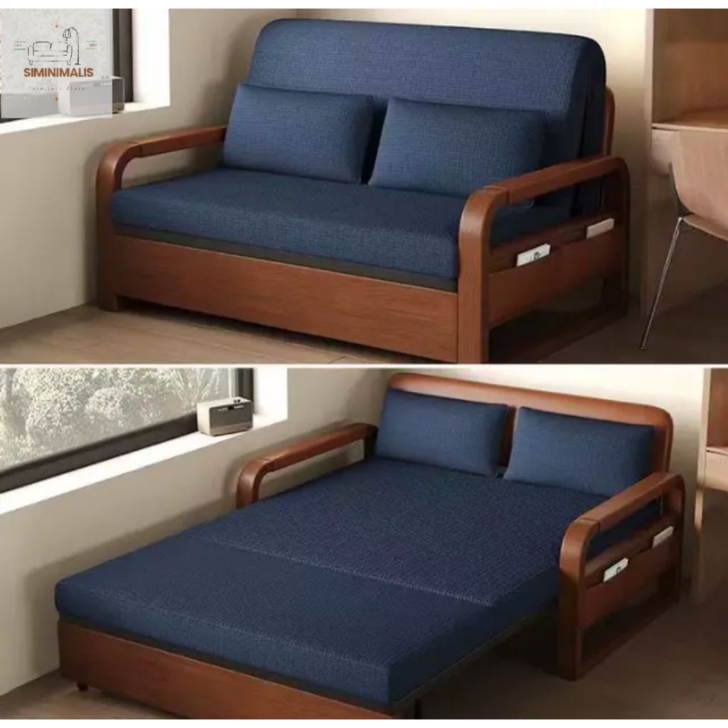 Sofa Bed Kayu Minimalis / Sofa Lipat Kayu Solid 2 Seater / Kursi Sofa Tamu Sorong