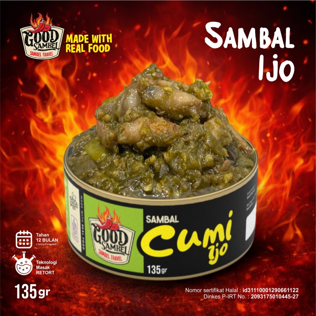 Good Sambel Sambal Baby Cumi Ijo Pedas Asin Gurih Halal Kemasan Kaleng 135gr