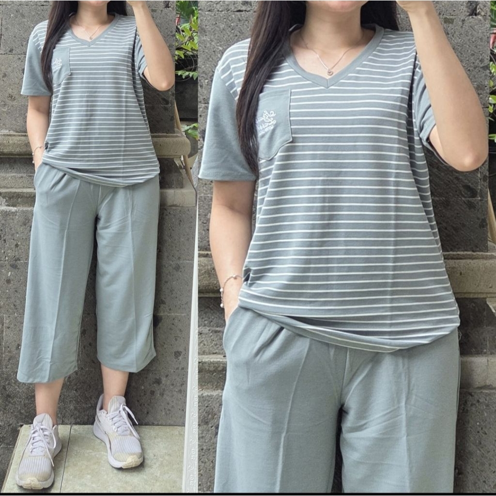 Setelan knit rib import one set baju celana set knit rib bali