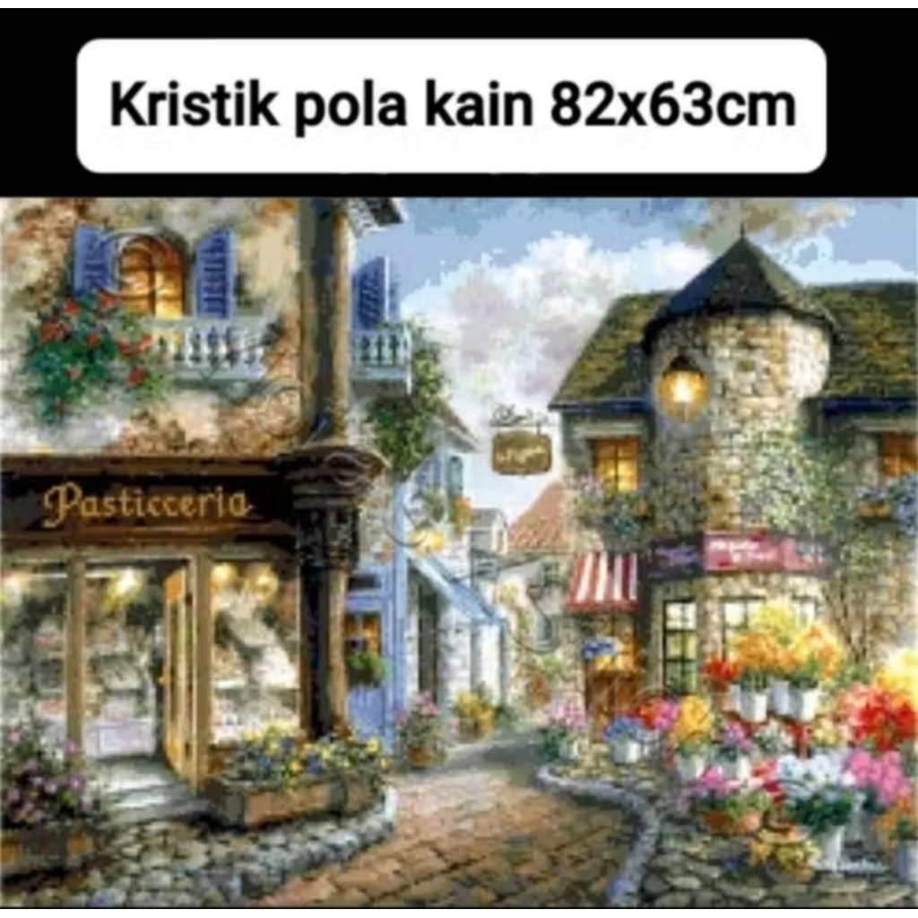paket kristik pemandangan cafe italian eropa pola kain full cross stitch 11ct kerajinan tangan craft