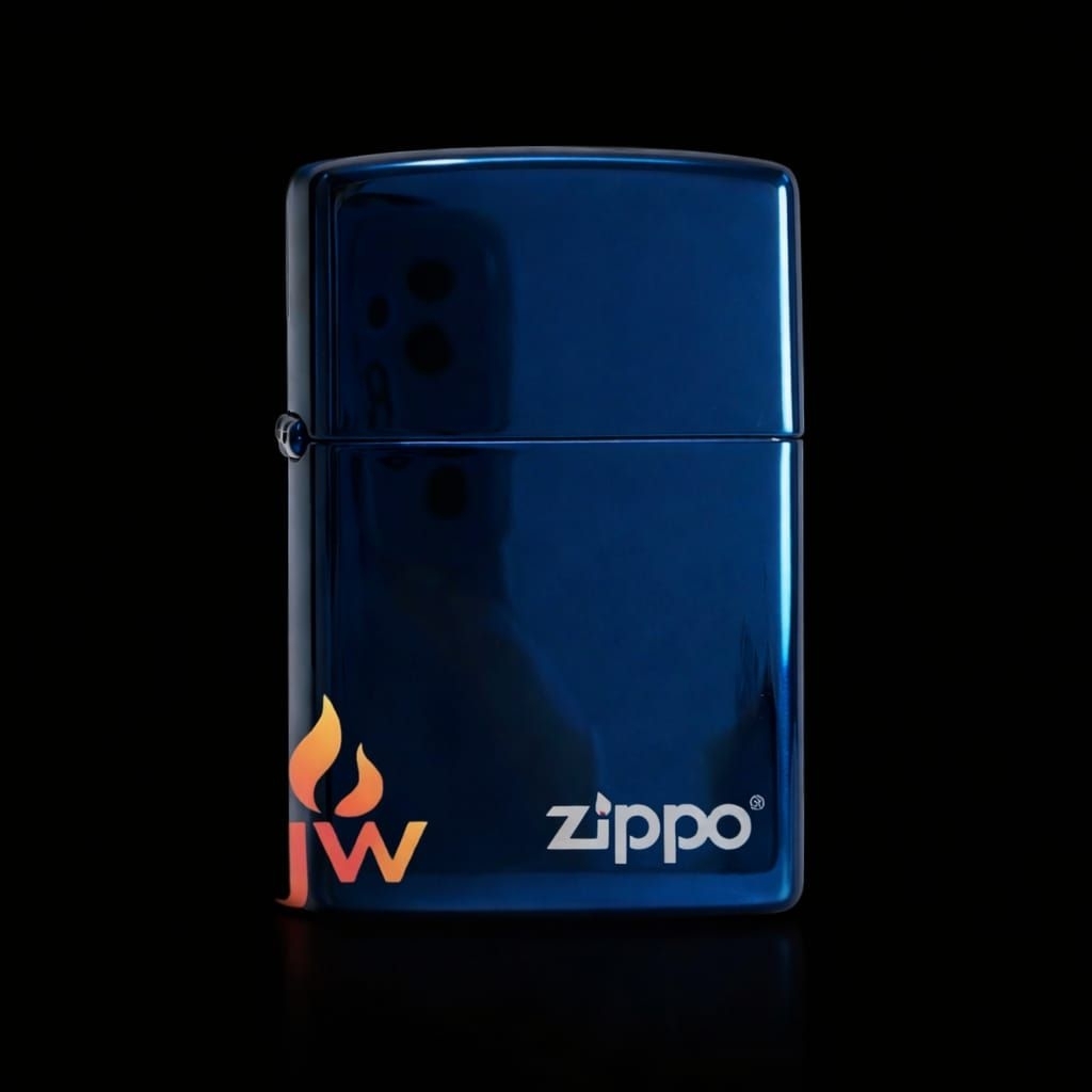 Korek Api Zippo Desain Polos Glossy Biru Tua  Premium Edition
