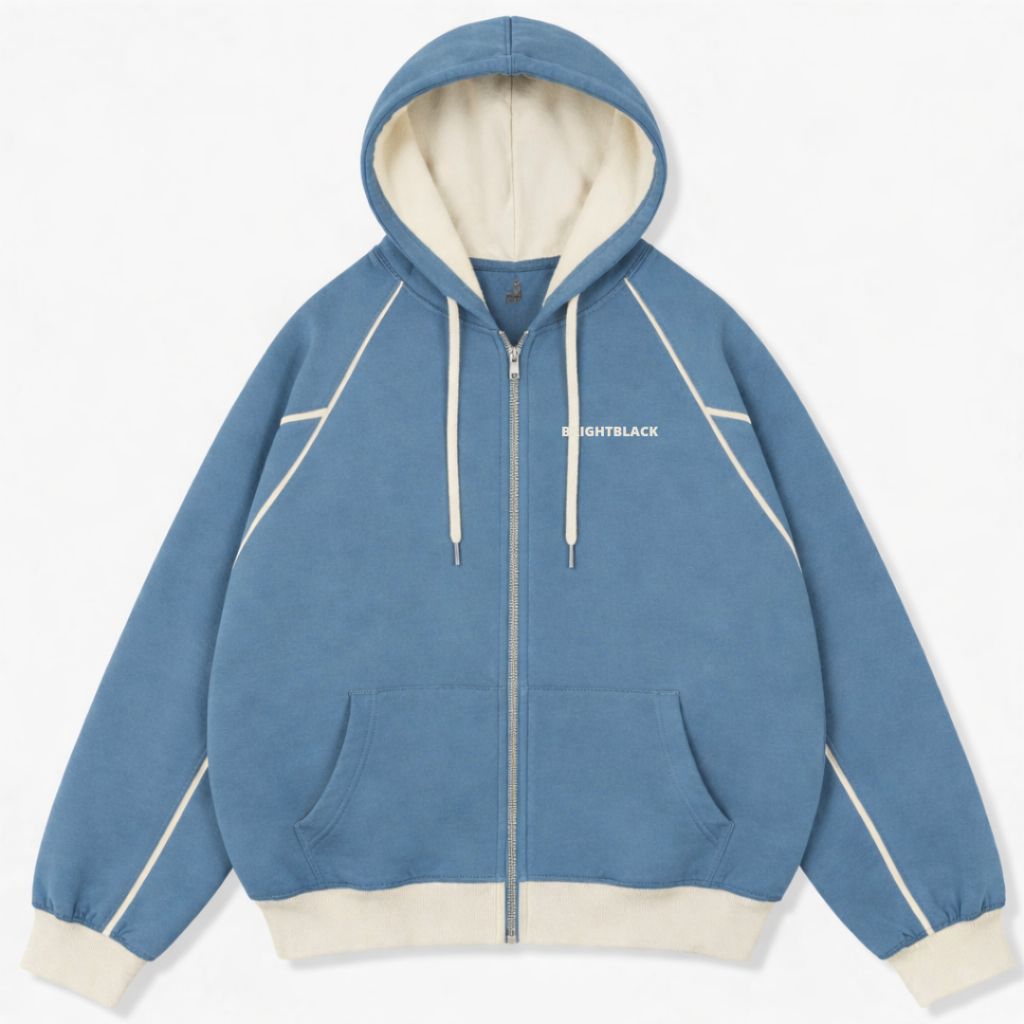 brightblack Hoodie Zipper Pria Wanita Premium Steelblue – Jaket Fleece Tebal Zipper YKK Original