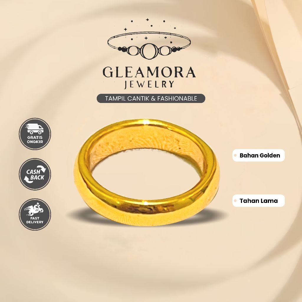 Cincin Replika Emas Polos Pria Wanita Gold Look Minimalis Elegan Tahan Lama Ring Fashion