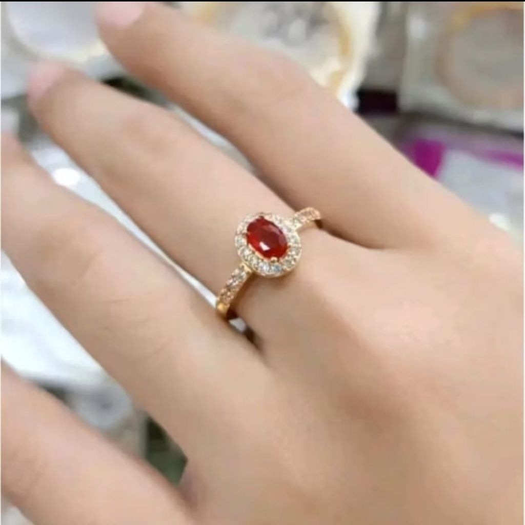 cincin wanita titanium motif permata batu merah cantik elegan terbaru