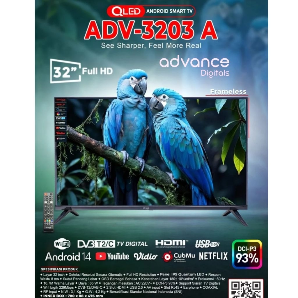 ADVANCE DIGITAL LED TV 32 INCH ANDROID 14 QLED ADV3203A