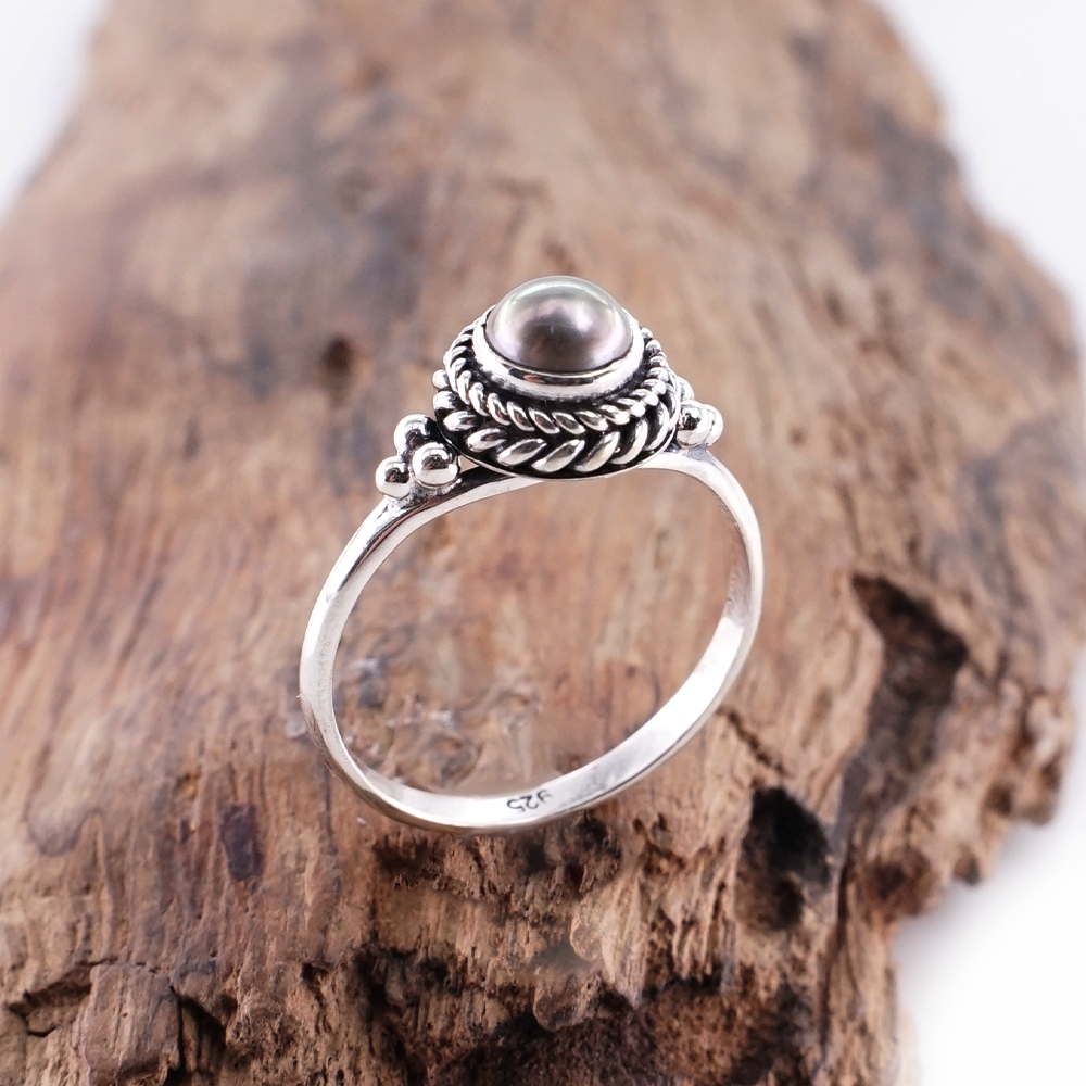 Cincin Perak Bali Silver 925 Ring Tali Air Albina Mutiara Hitam