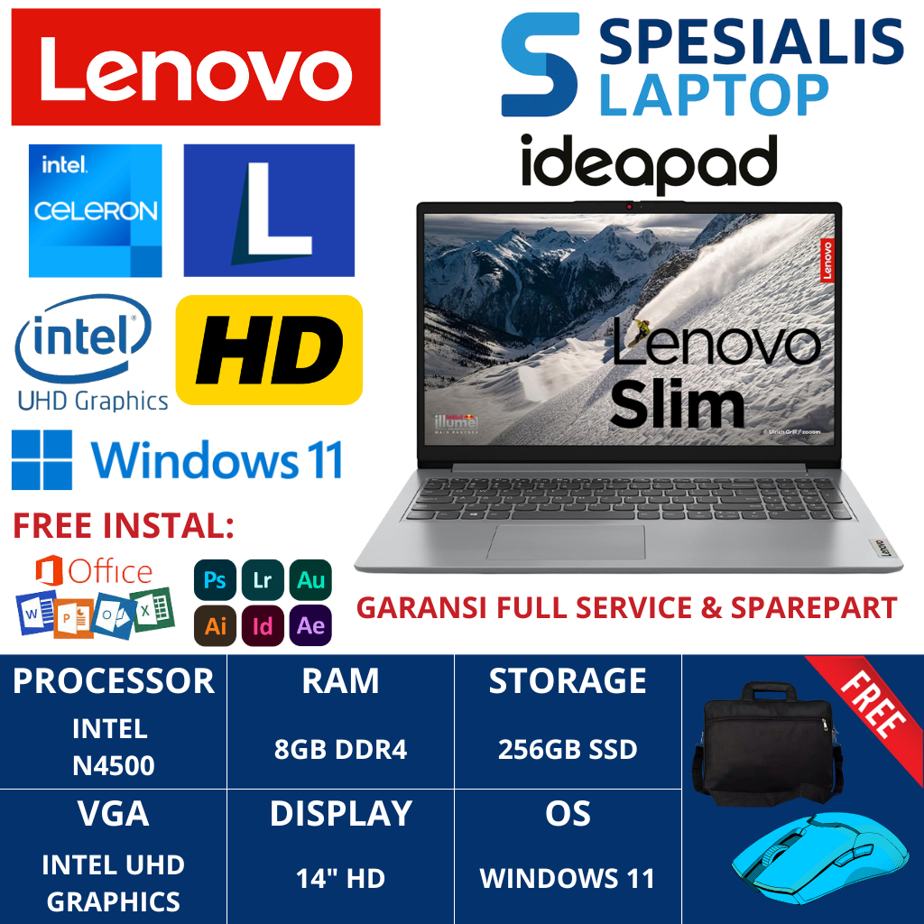 LAPTOP MURAH BARU LENOVO IDEAPAD SLIM 3i INTEL CORE N6000 RAM 8GB SSD 512GB FHD WINDOWS 11 ORI