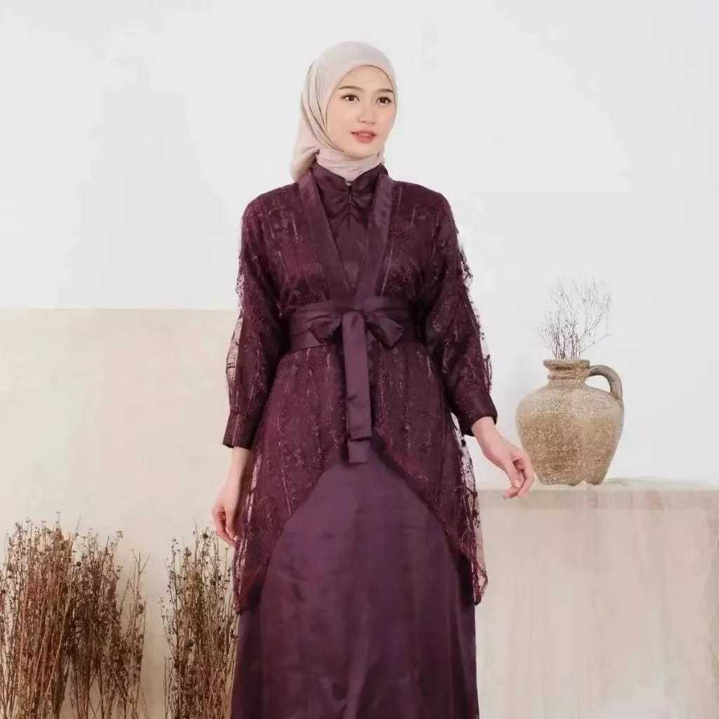 Fuji Dress satu Set Inner Outer Kimono Veloxa Dress Gamis Muslim Wanita Pesta Kondangan Bridesmaid W
