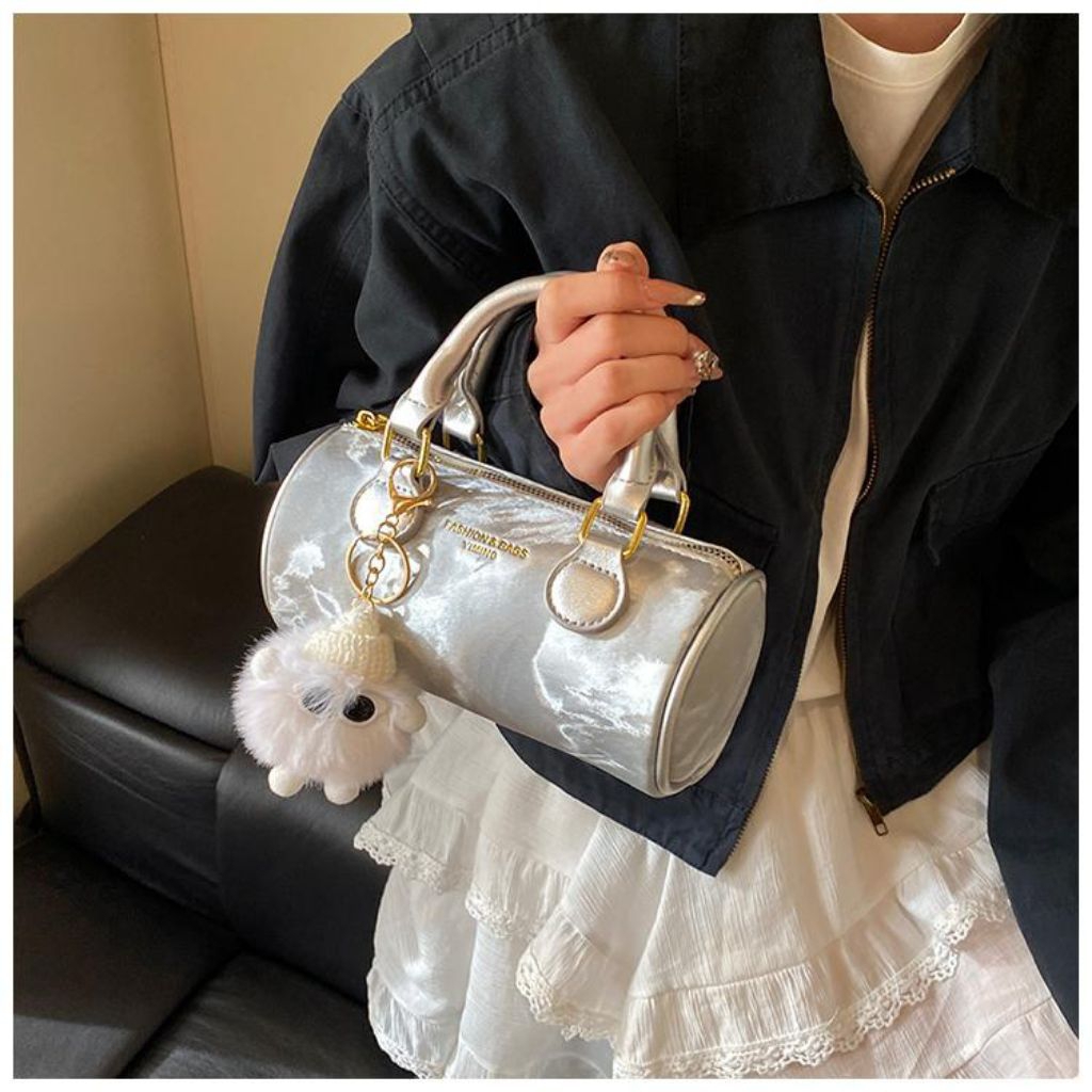 Tas Selempang Wanita Tabung Mini Karakter Bulu Lucu Handbag Sling Bag Korea Style Barrel Bag Import 