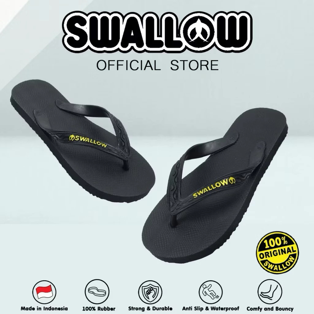 SWALLOW HITAM / sandal karet / sendal jepit