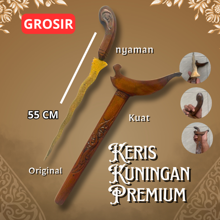TERLARIS Keris Kuningan asli Panjang PREMIUM Motif Ukir Lafadz Ukir Nusantara 55Cm