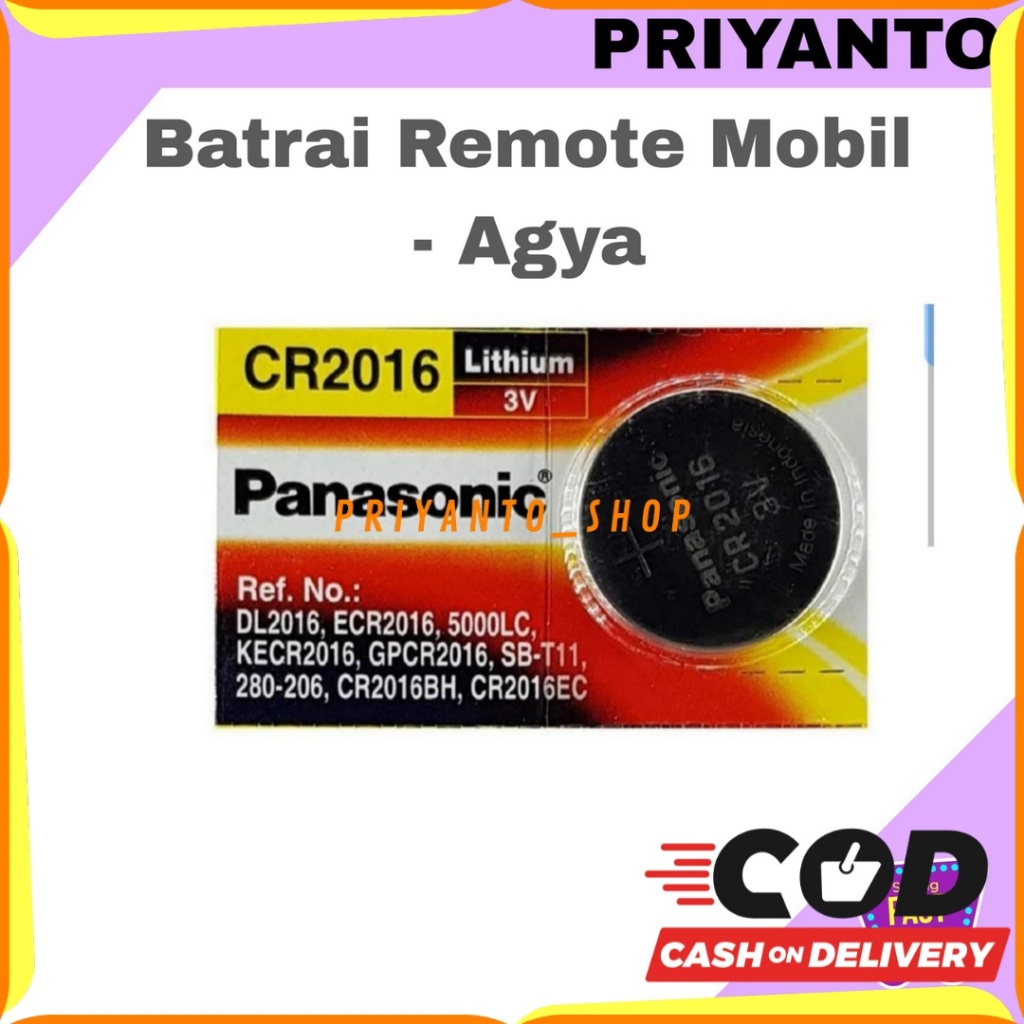Batteray Baterai Remot Mobil Toyota Agya Panasonic CR2016 Original