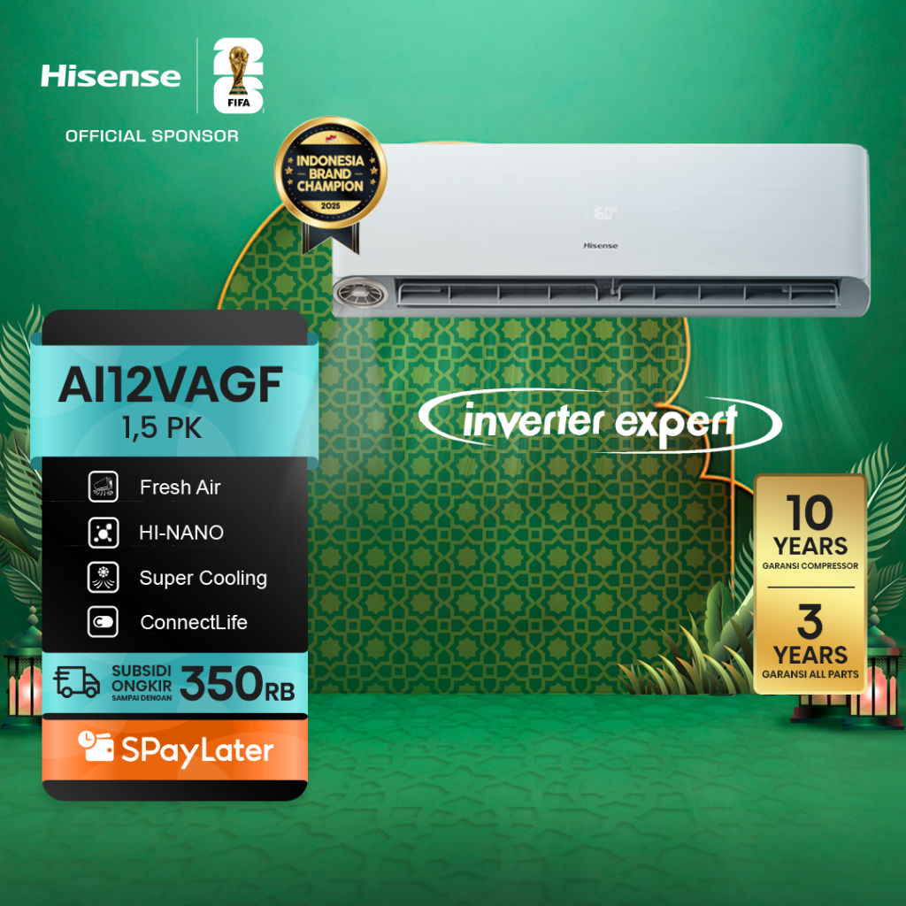 (BELI AC GRATIS AC) Hisense AC AI12VAGF Inverter 1.5 PK Fresh Air Hi Nano Connect Life Self Cleaning