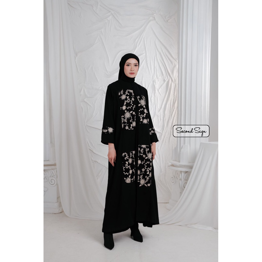 Skyshop Hijab Jolie Outer Terbaru Series Raya By SecondSign Bahan Zet Black Arabik Premium