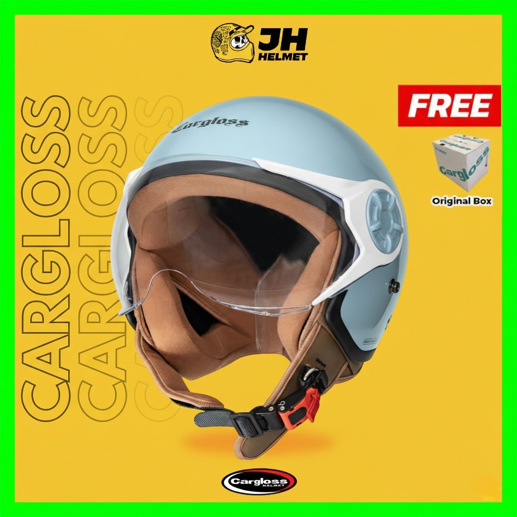 Helm Cargloss Retro Original YRH Hijab Solid Light Blue Glossy | Helm Cewek | Helm Half Face | Jual 