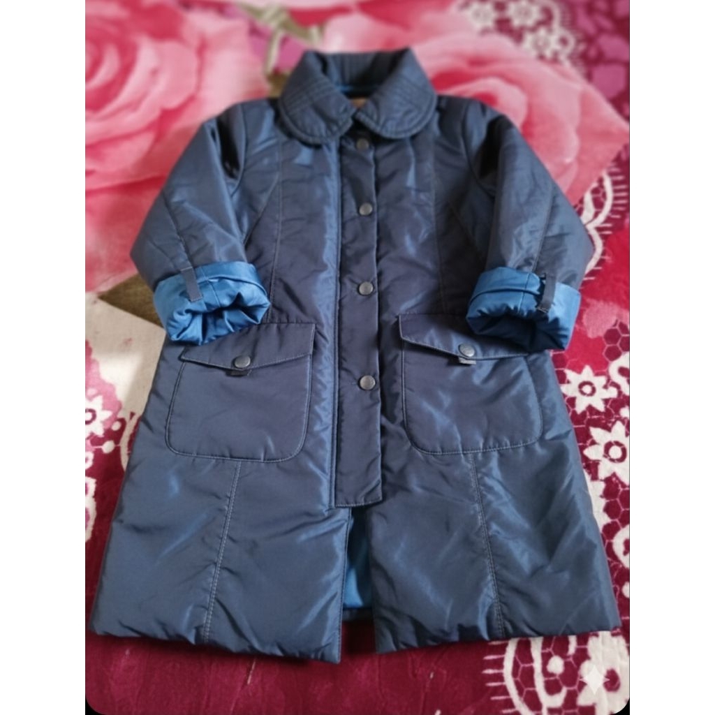 Mantel Panjang Wanita Navy Blue Puffer Long Coat Preloved