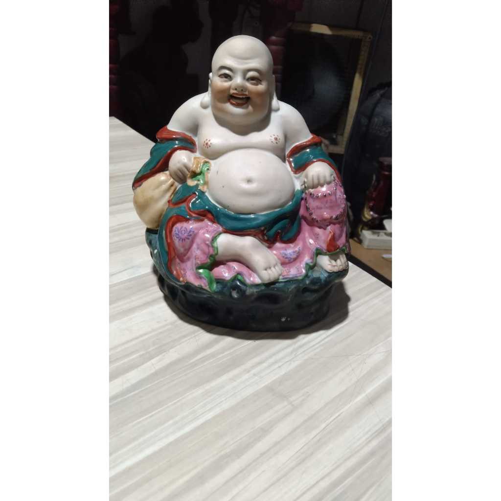 Patung Budha Julai Ketawa Keramik Stempel Cina Kuno Jadul Antik
