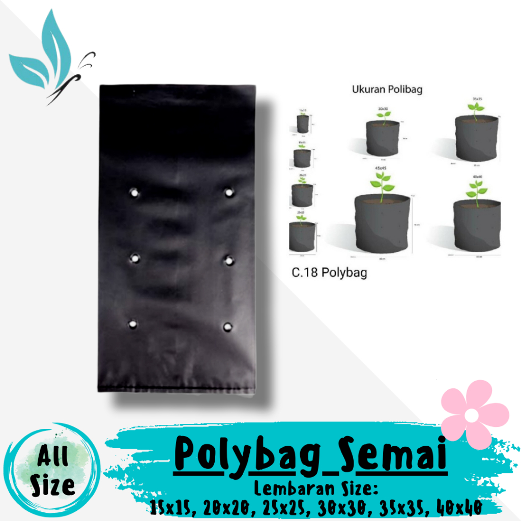 Pot Polybag Plastik Hitam Tanaman Semai Bunga Buah Lembaran All Size