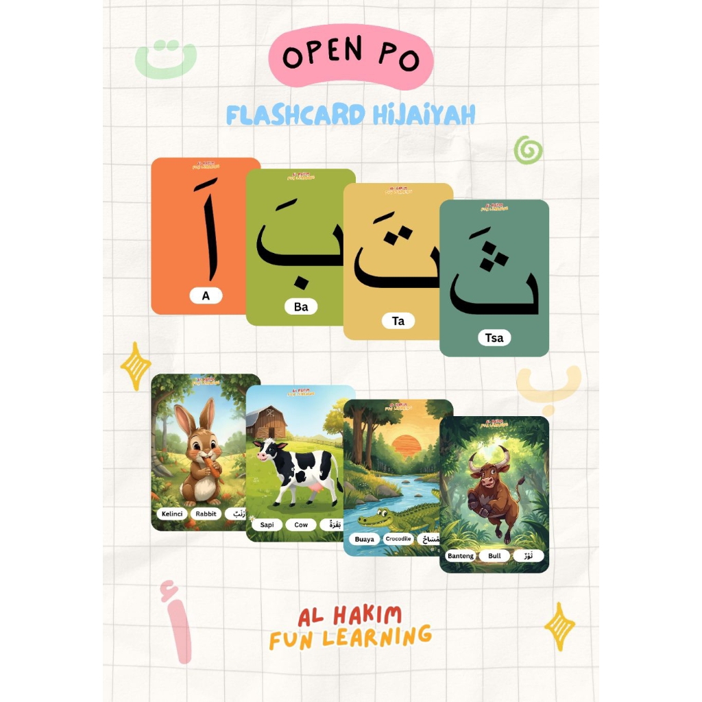 Al Hakim Fun Learning - Flashcard Hijaiyah Premium | Flash card hijaiyah berharokat berwarna bergamb